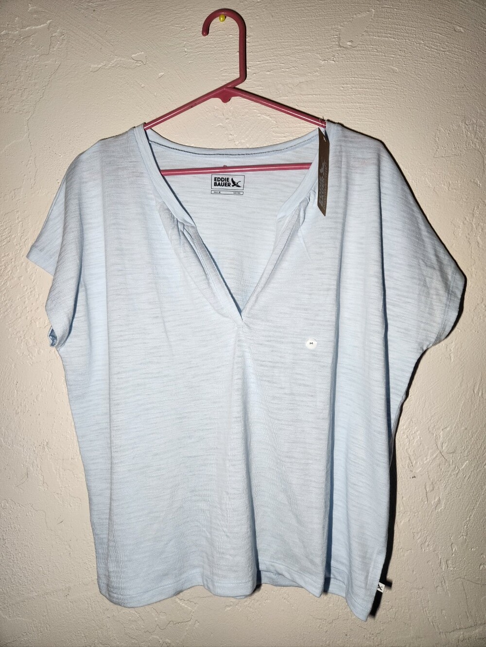 NWT Eddie Bauer Womens Size M Light Blue Split Neck Boxy T-shirt